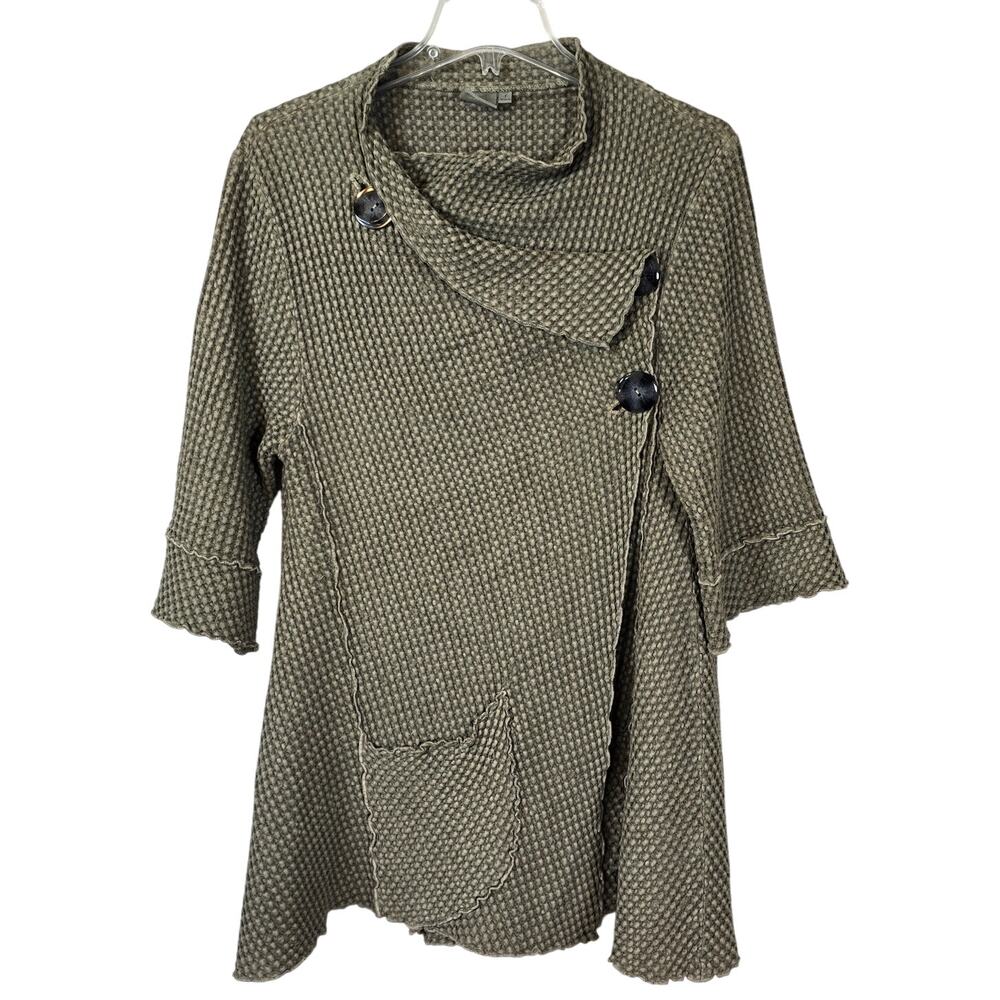Focus Waffle Weave Top Women's S Green Asymmetrical Lagenlook Lagom Artsy